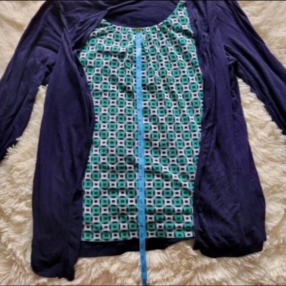 Croft & Barrow Navy Blue Sweater with Green Design Attached Blouse Women's Med - Picture 4 of 7